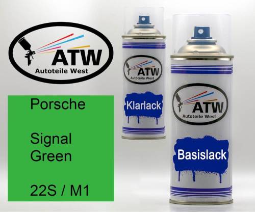 Porsche, Signal Green, 22S / M1: 400ml Sprühdose + 400ml Klarlack - Set, von ATW Autoteile West.